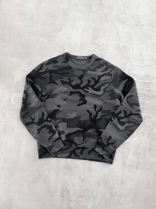 GREY RALPH LAUREN CAMO SWEATER - 2000S - M