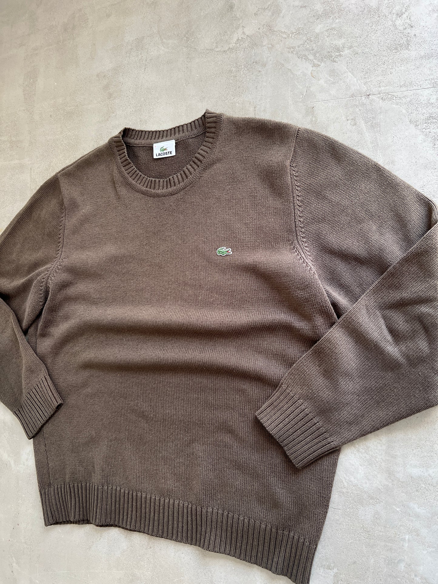 BROWN LACOSTE KNIT SWEATER - 2000S - L
