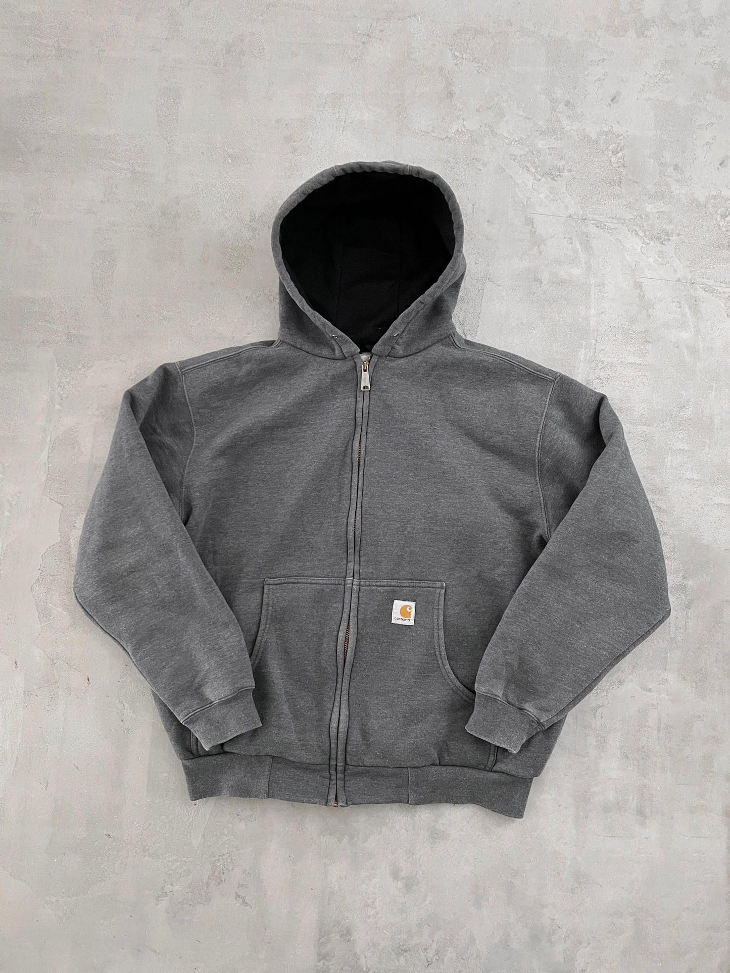 GREY CARHARTT ZIP UP HOODIE - 1990S - L/M