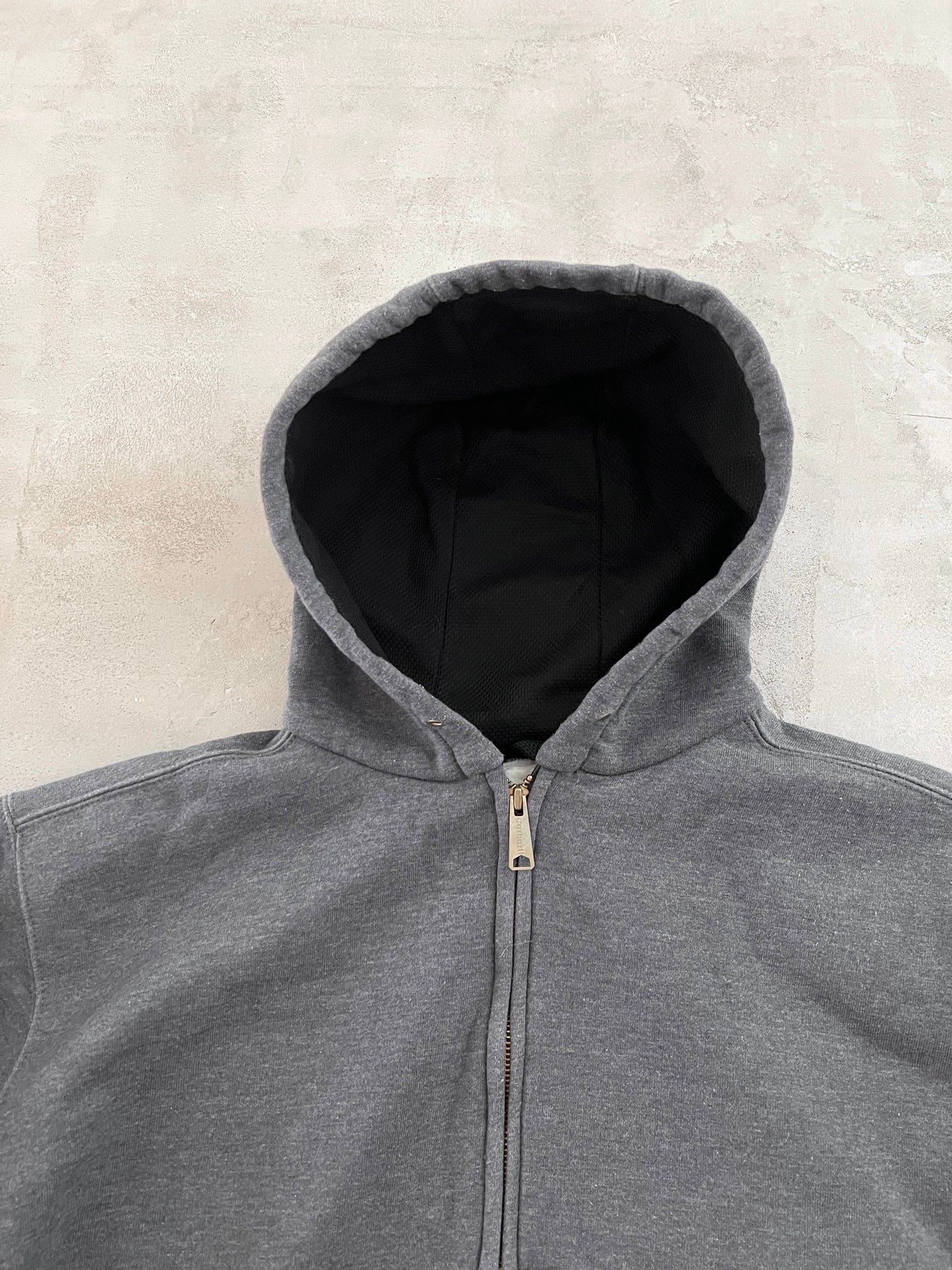 GREY CARHARTT ZIP UP HOODIE - 1990S - L/M