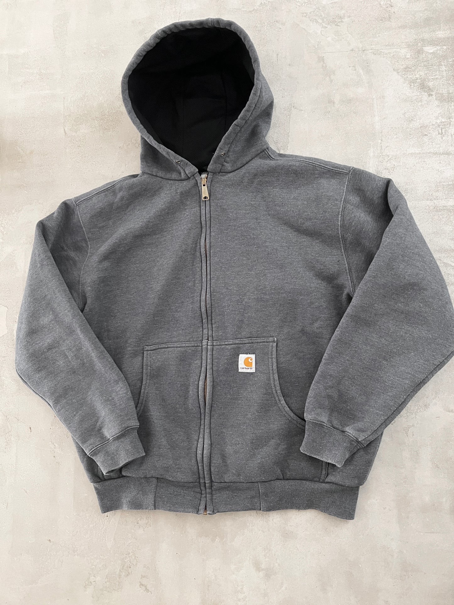 GREY CARHARTT ZIP UP HOODIE - 1990S - L/M