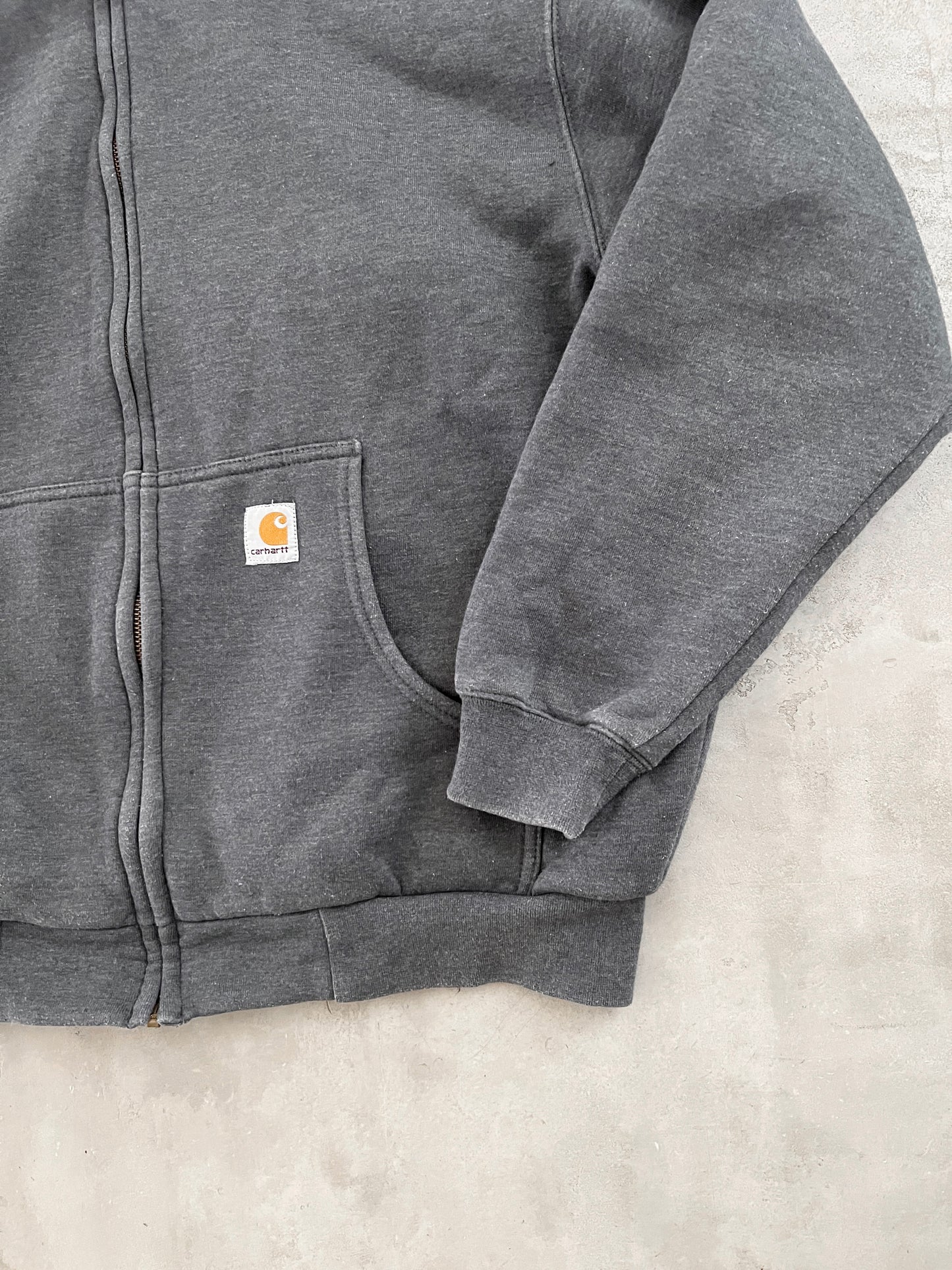 GREY CARHARTT ZIP UP HOODIE - 1990S - L/M