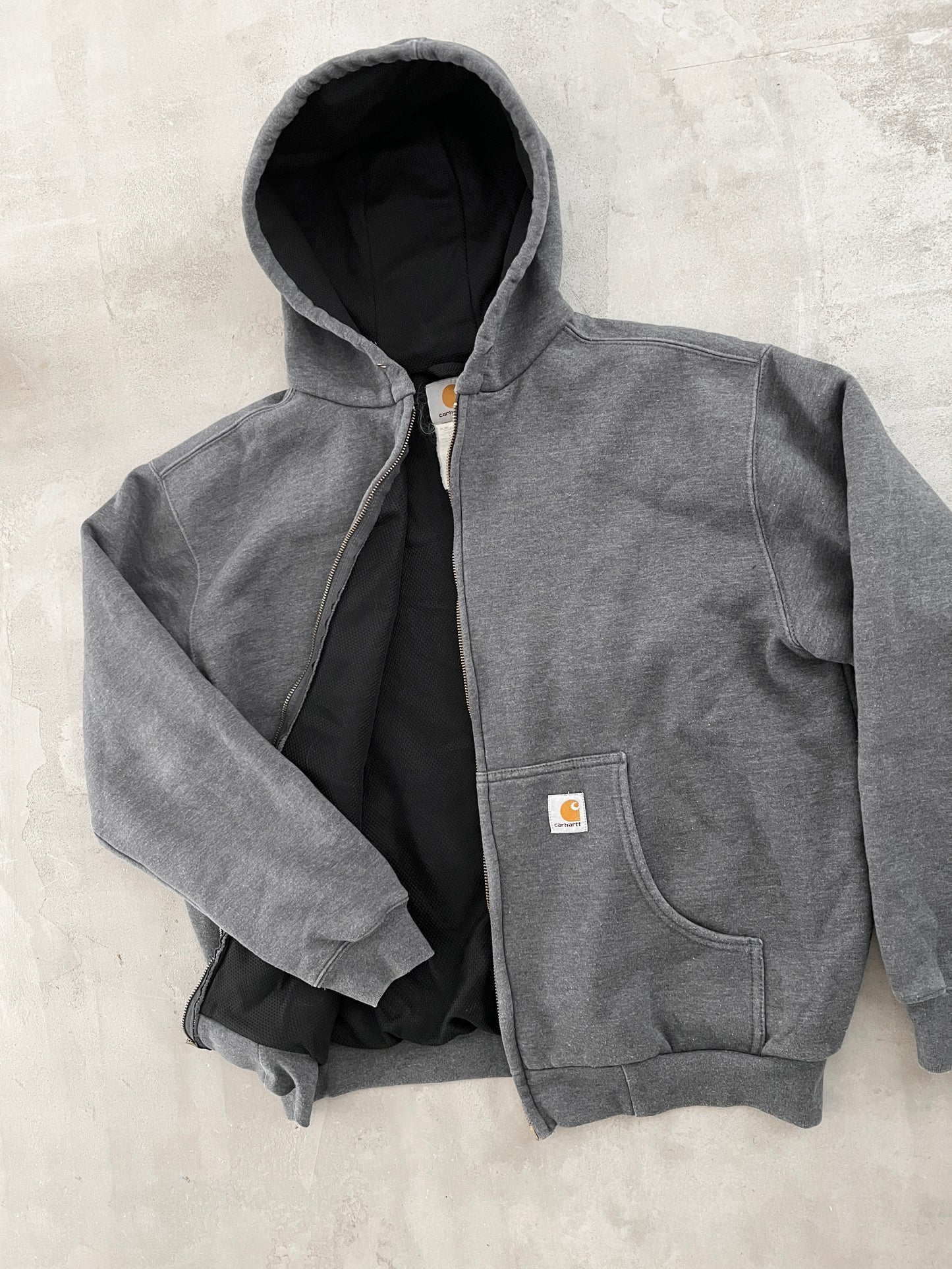 GREY CARHARTT ZIP UP HOODIE - 1990S - L/M