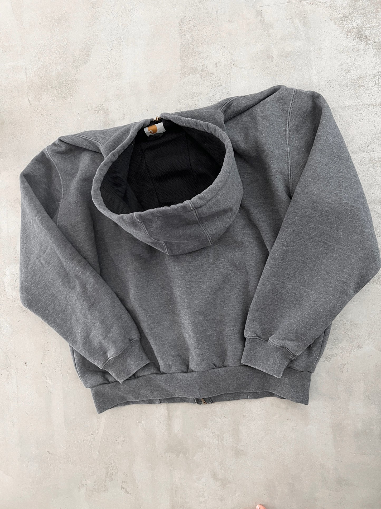 GREY CARHARTT ZIP UP HOODIE - 1990S - L/M