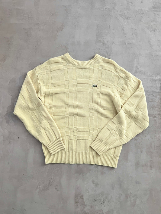 YELLOW LACOSTE KNIT SWEATER - 1990S - M