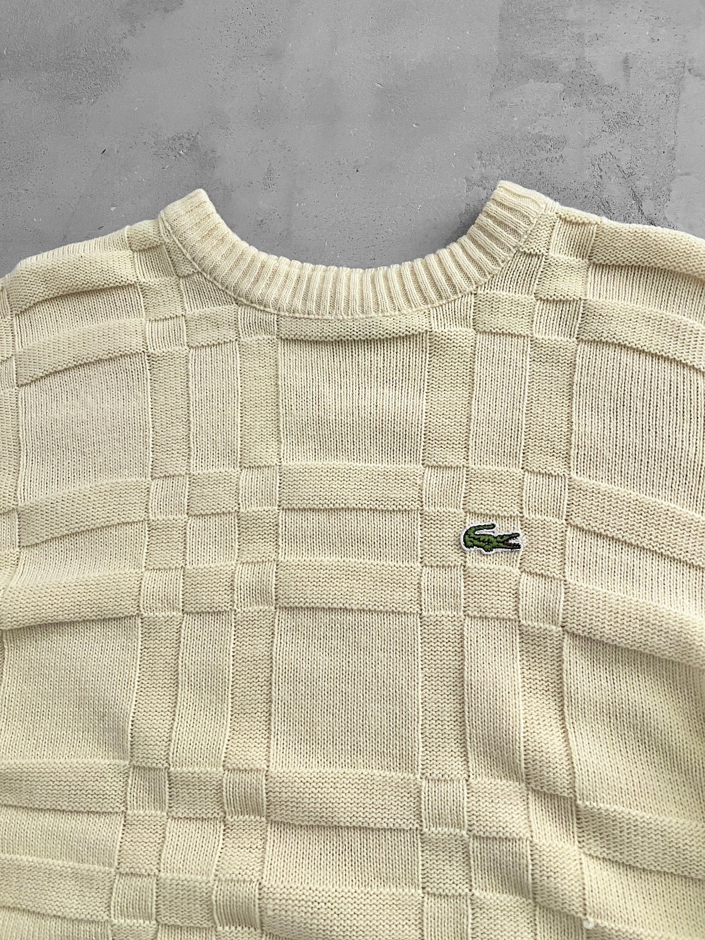 YELLOW LACOSTE KNIT SWEATER - 1990S - M