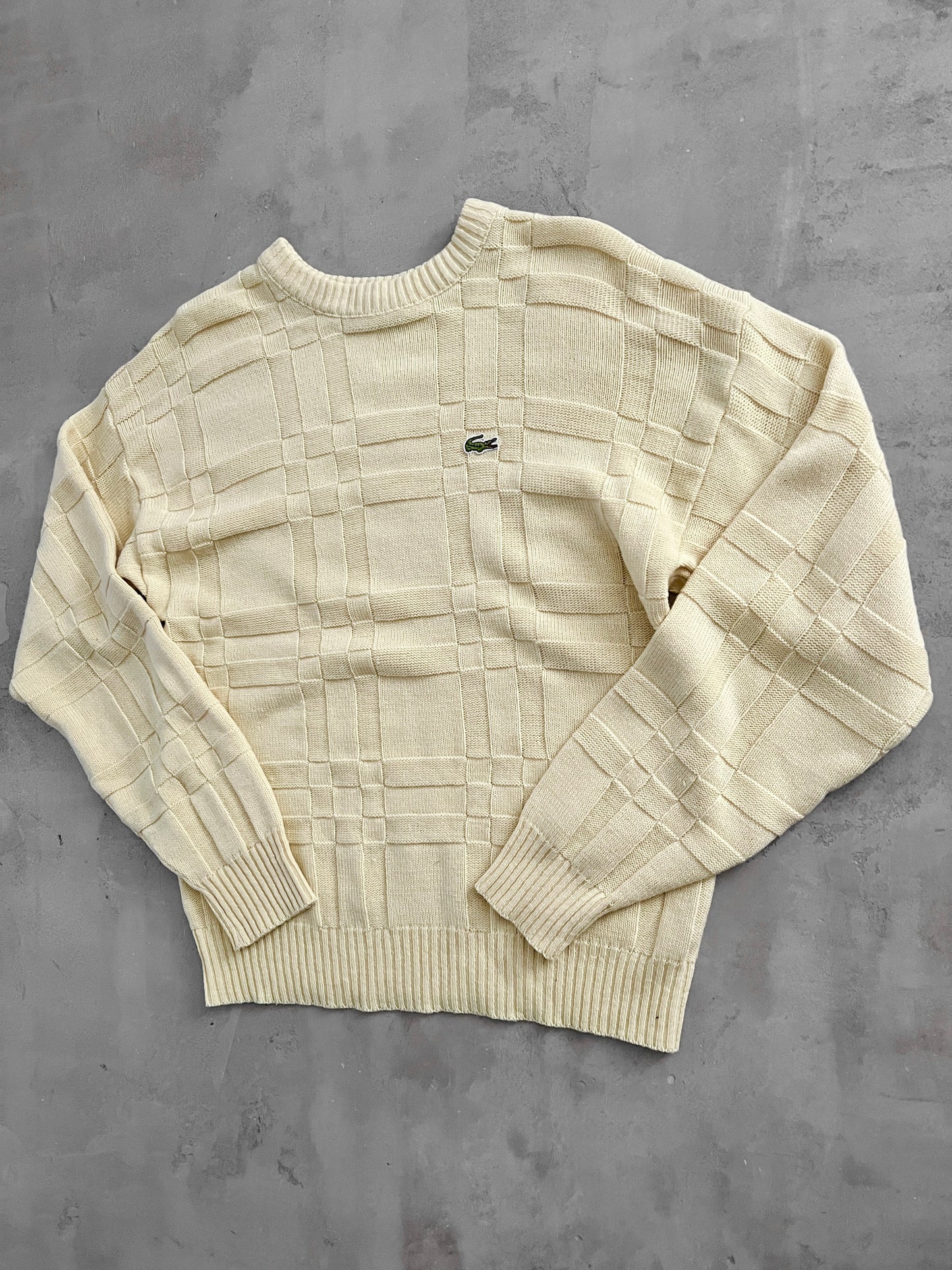 YELLOW LACOSTE KNIT SWEATER - 1990S - M