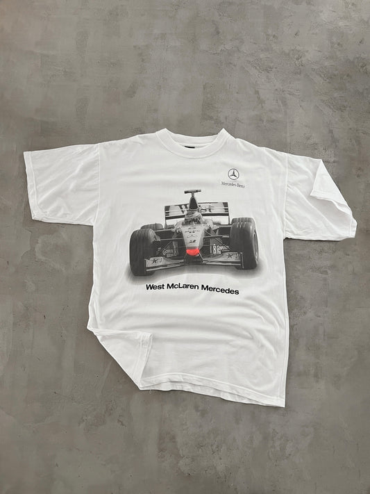 WHITE MERCEDES BENZ RACING TEE - 1990S - XL