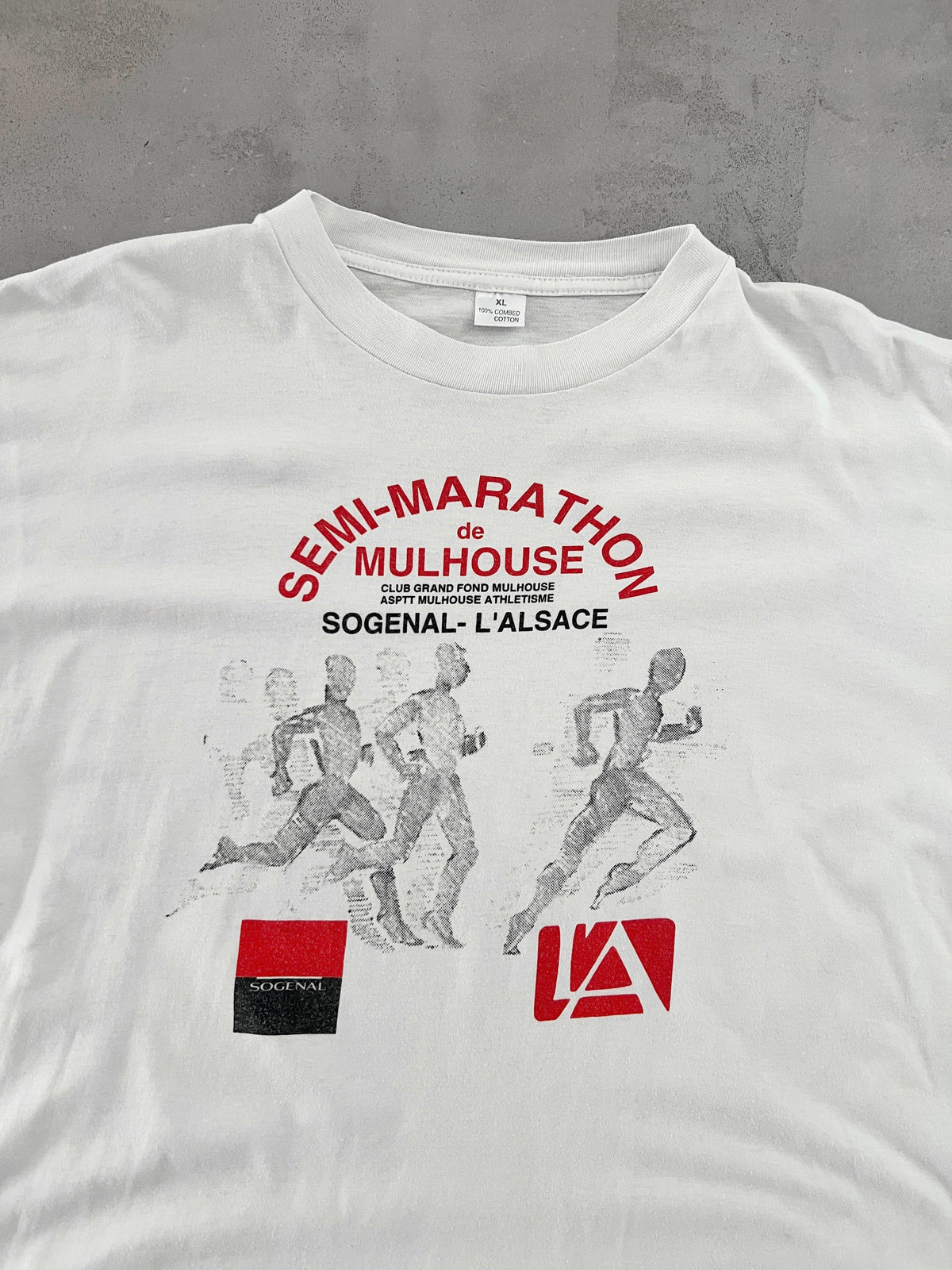 WHITE FRENCH MARATHON TEE - 1990S - XL
