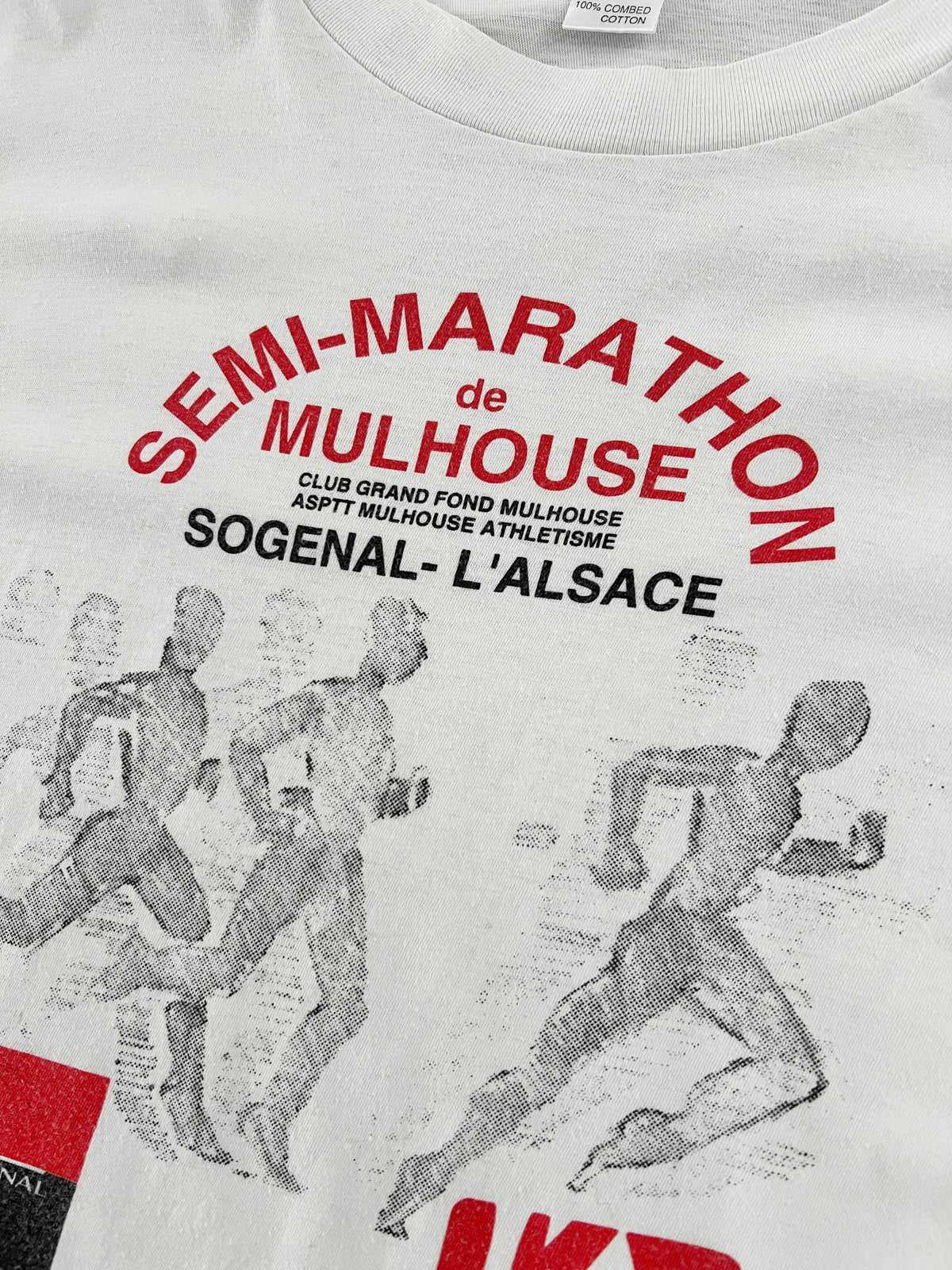 WHITE FRENCH MARATHON TEE - 1990S - XL