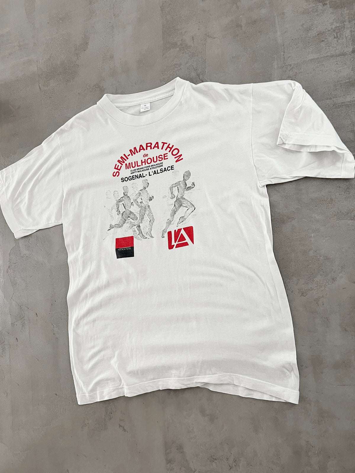 WHITE FRENCH MARATHON TEE - 1990S - XL