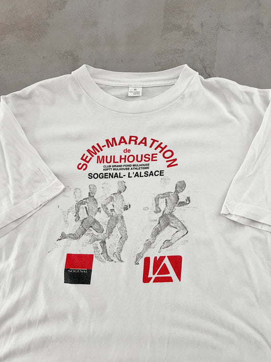 WHITE FRENCH MARATHON TEE - 1990S - XL