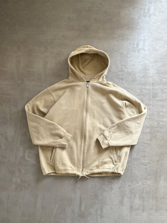 BEIGE NIKE ZIP UP HOODIE - 1990S - XL/XXL