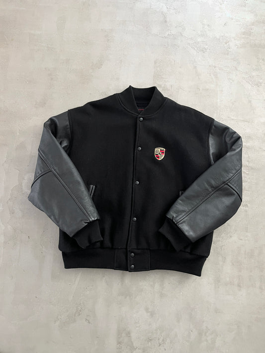 BLACK PORSCHE LEATHER JACKET - 1990S - M