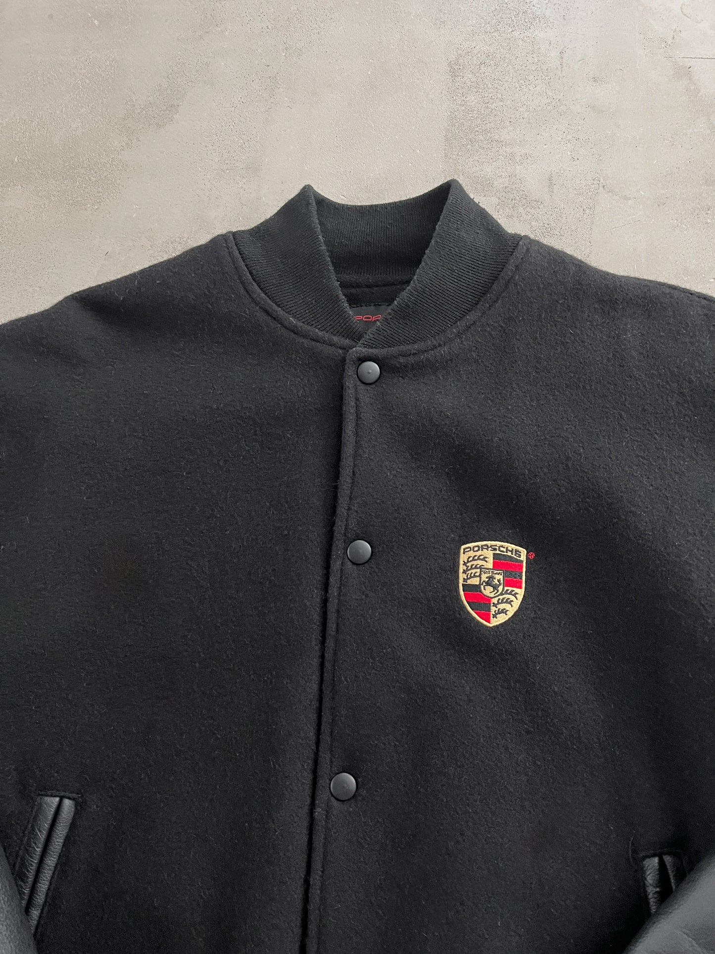 BLACK PORSCHE LEATHER JACKET - 1990S - M