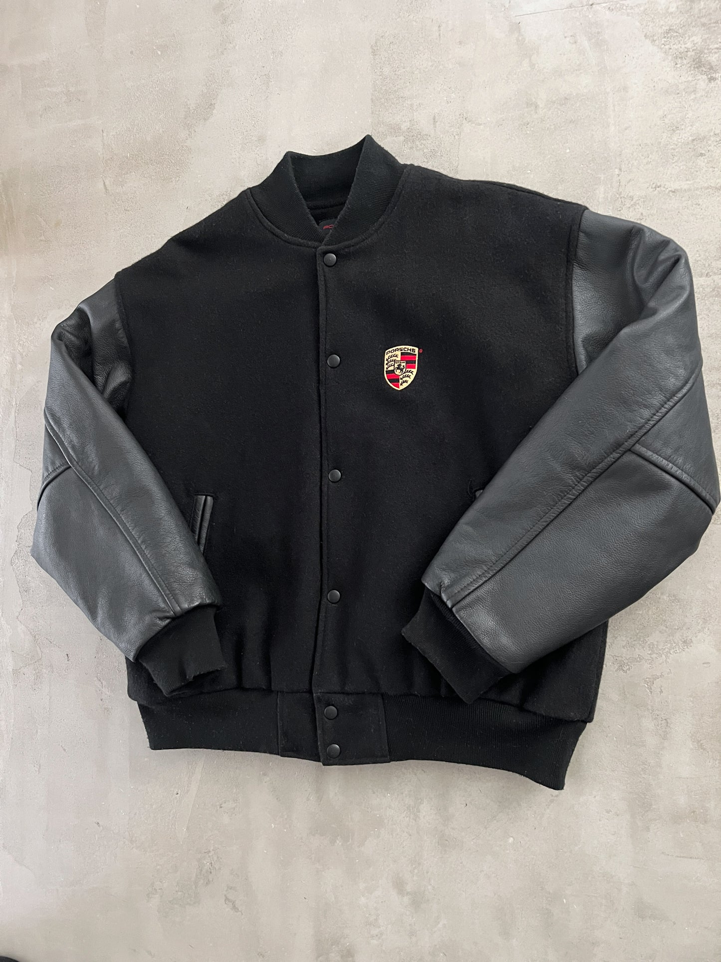 BLACK PORSCHE LEATHER JACKET - 1990S - M