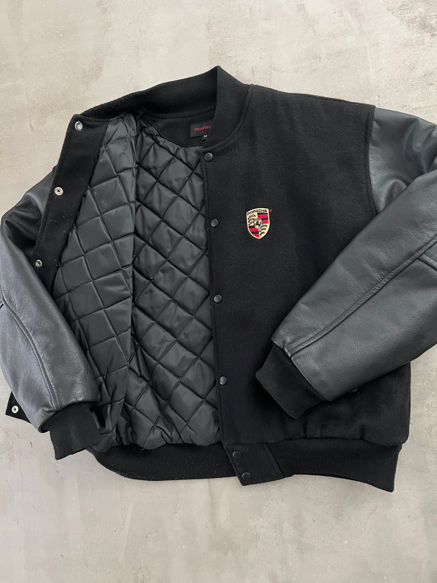 BLACK PORSCHE LEATHER JACKET - 1990S - M