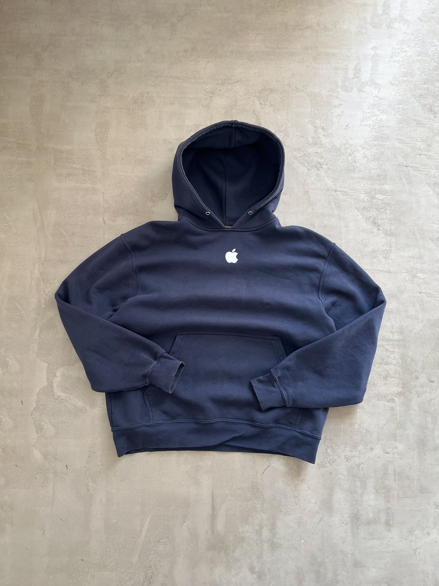 NAVY APPLE HOODIE - 1990S - L