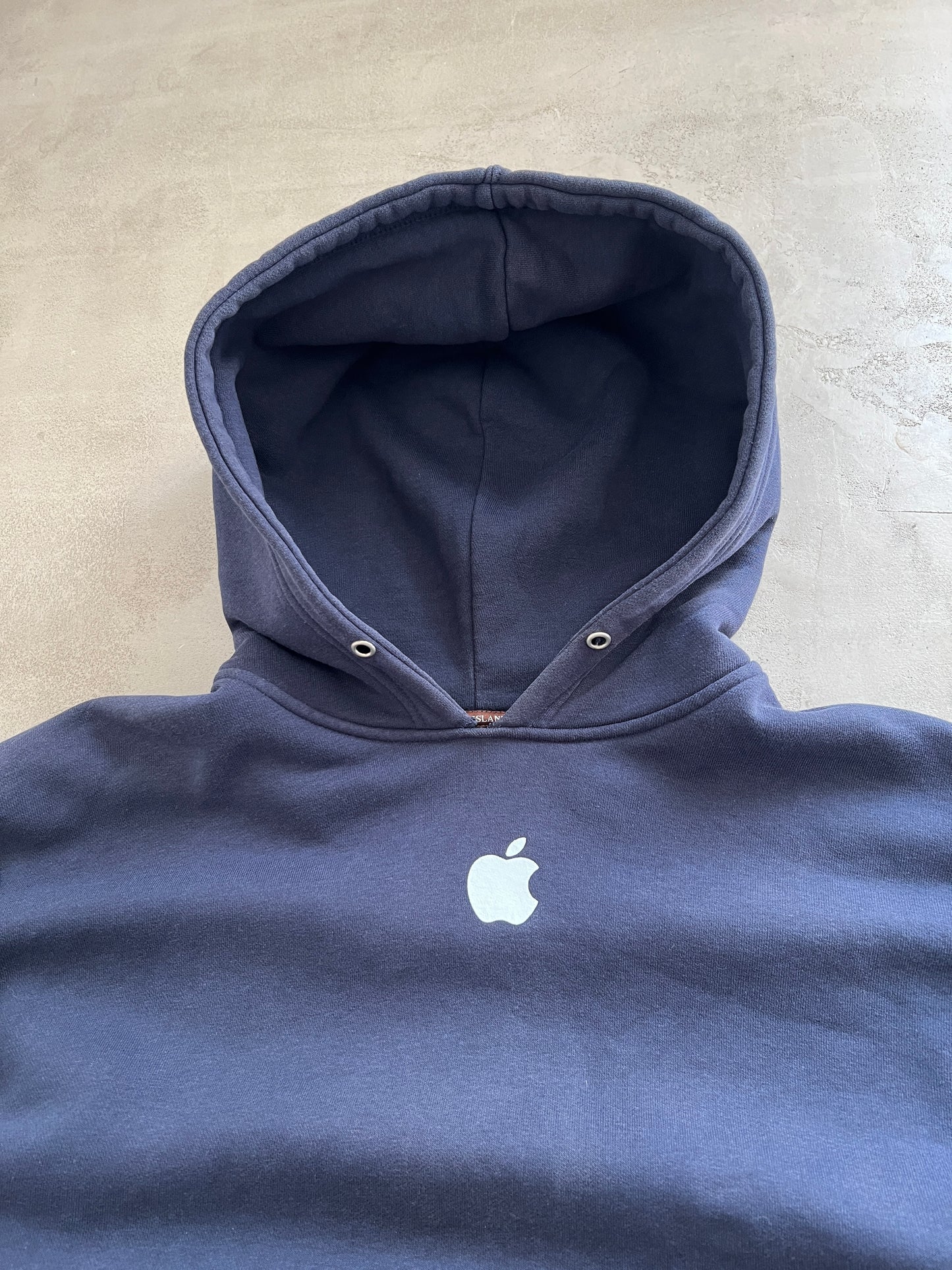 NAVY APPLE HOODIE - 1990S - L