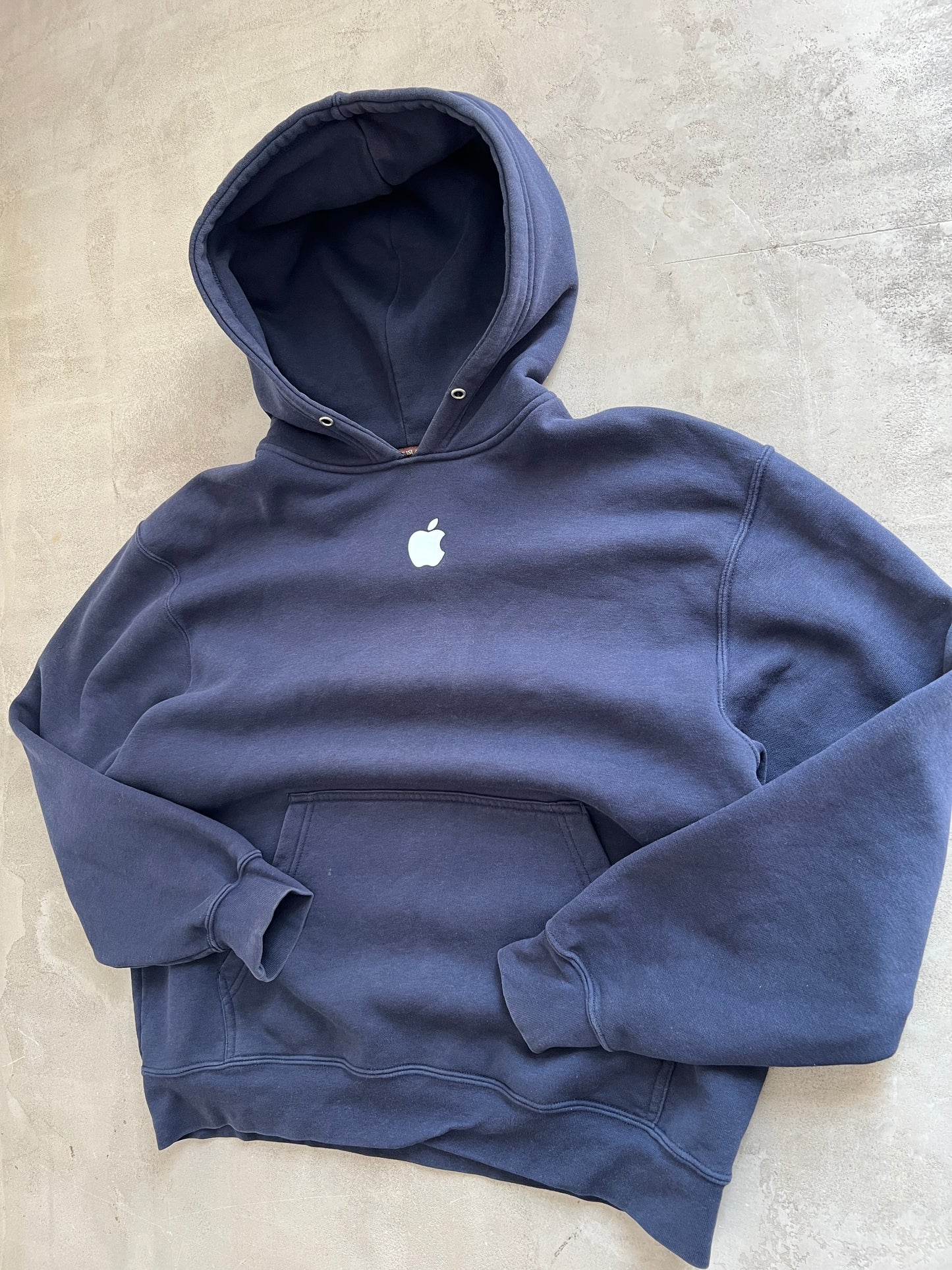 NAVY APPLE HOODIE - 1990S - L
