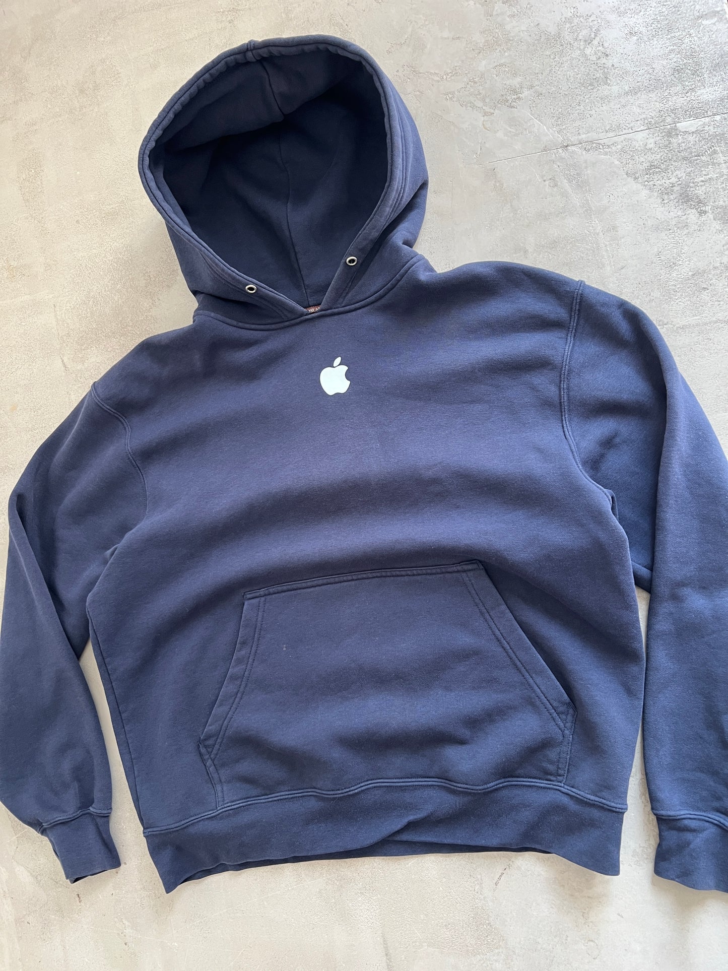 NAVY APPLE HOODIE - 1990S - L