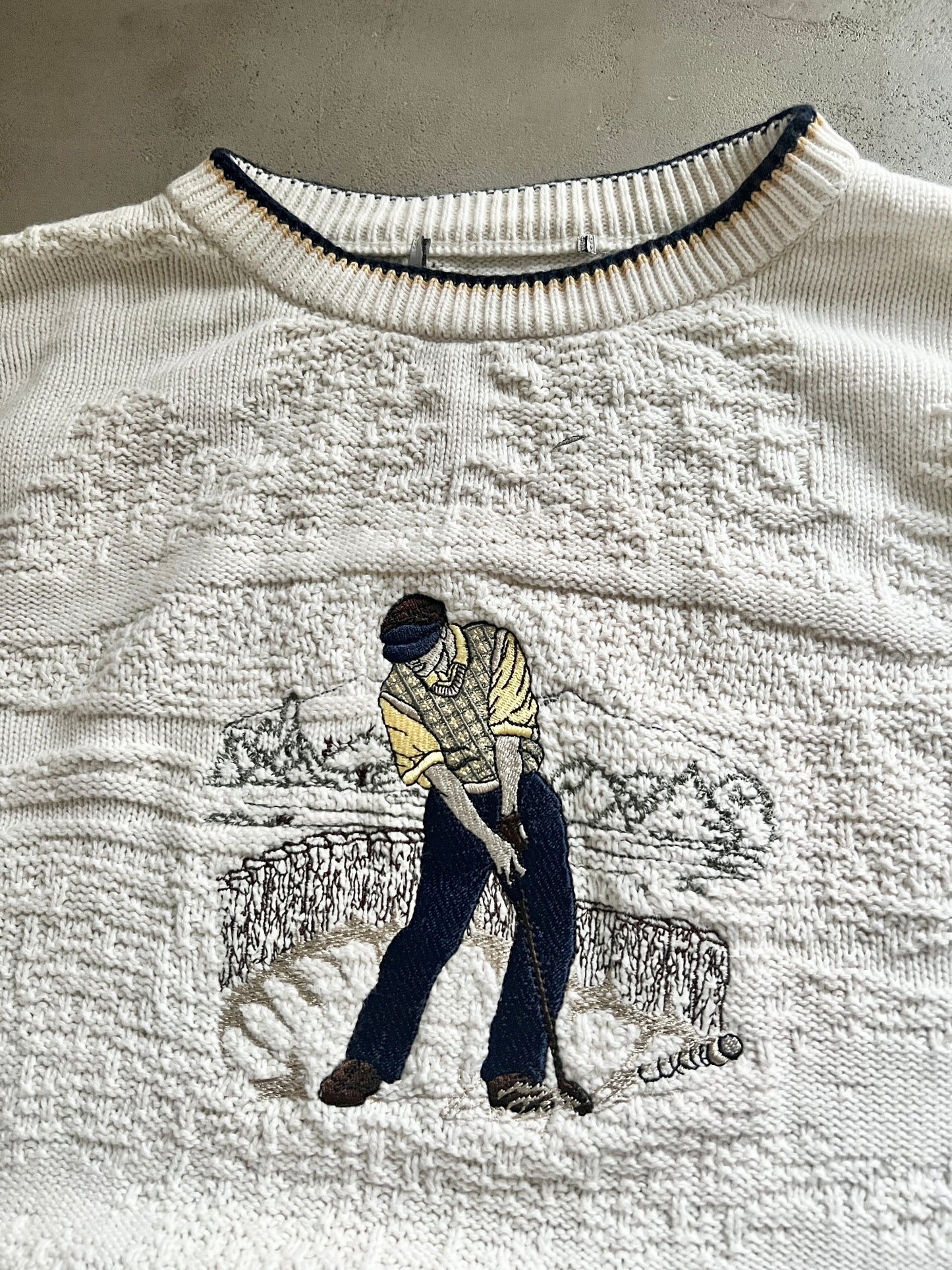 CREME GOLF KNIT SWEATER - 1990S - L