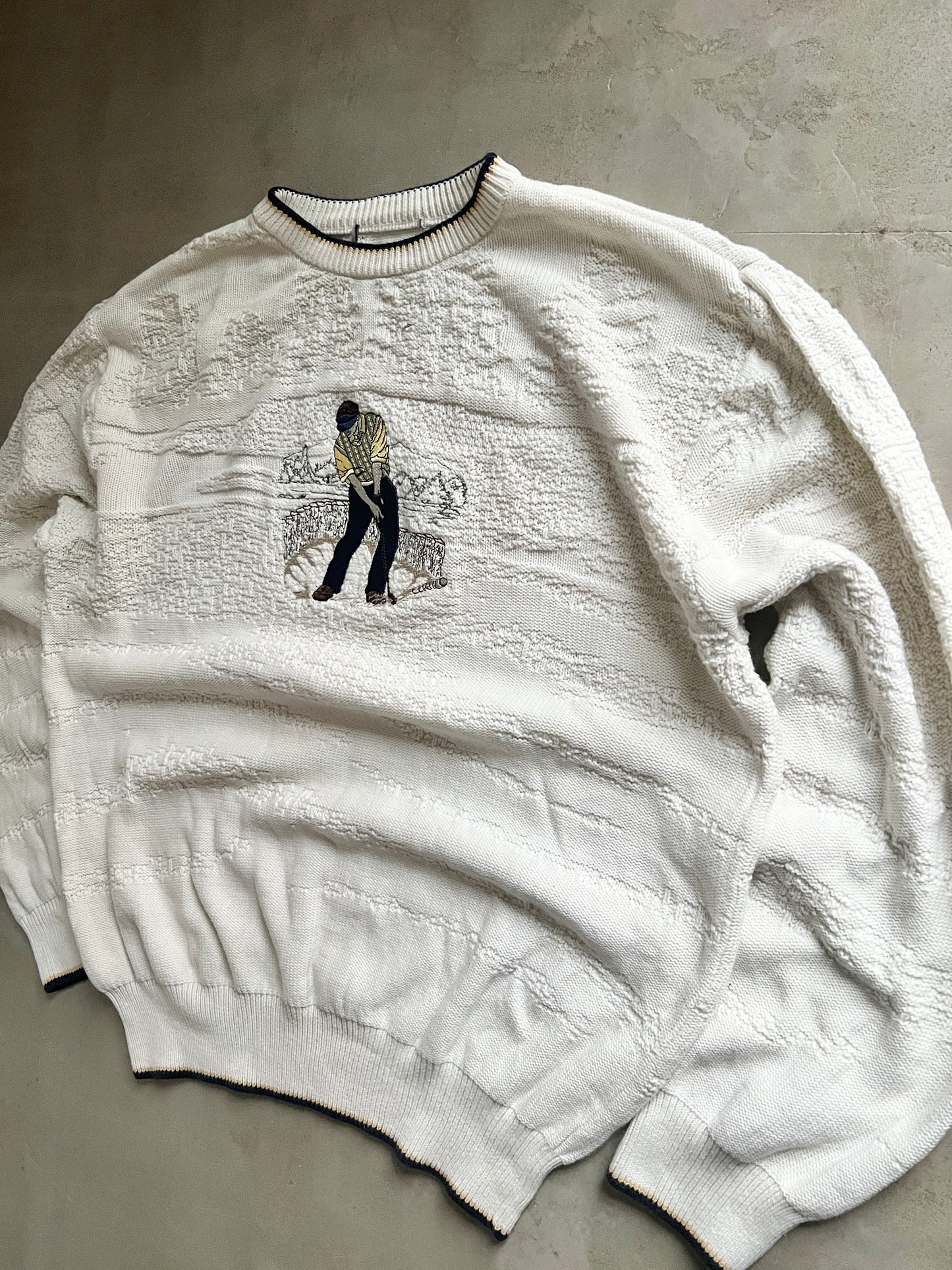 CREME GOLF KNIT SWEATER - 1990S - L