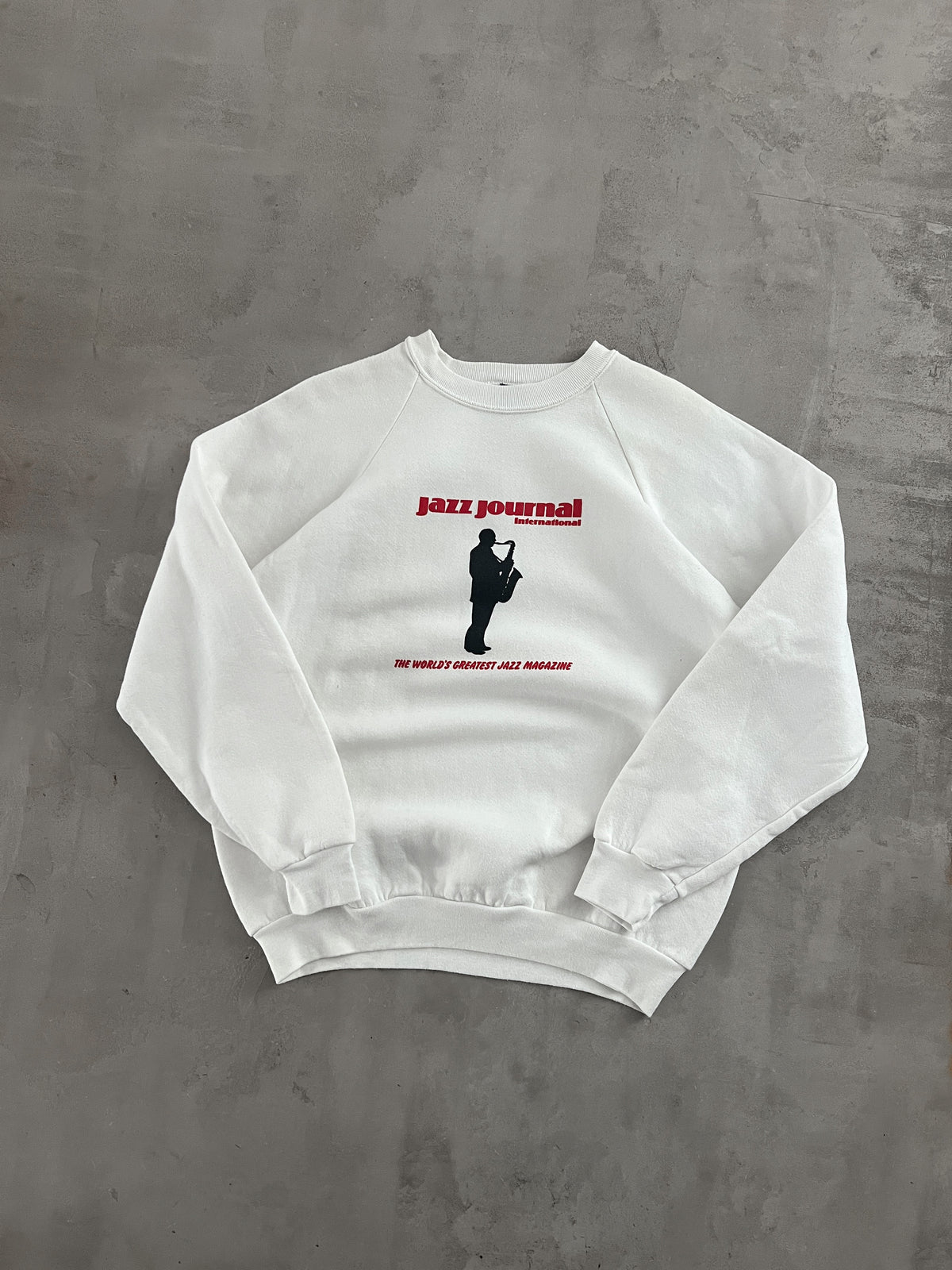 WHITE JAZZ MAGAZINE SWEATER - 1990S - L