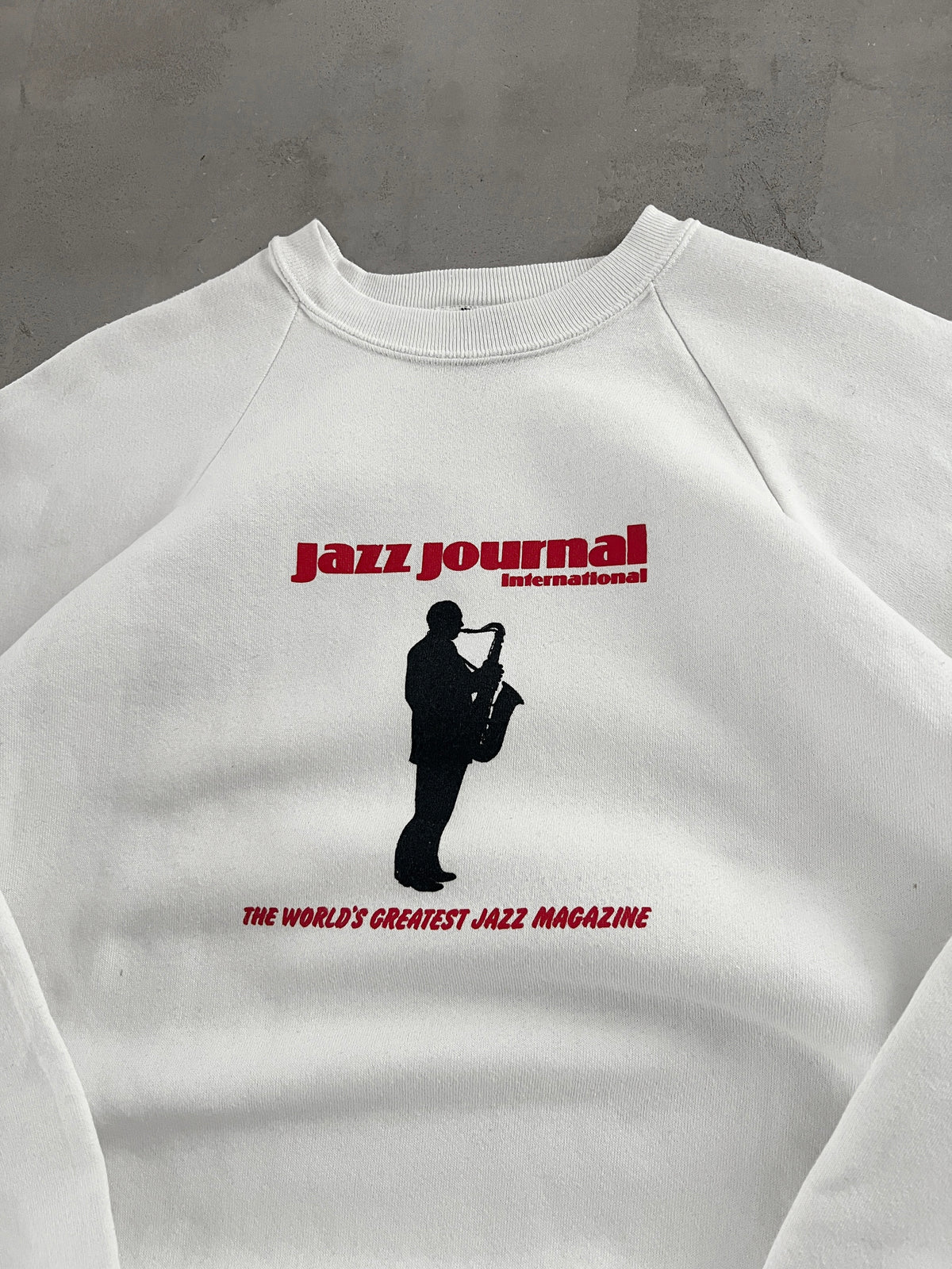 WHITE JAZZ MAGAZINE SWEATER - 1990S - L