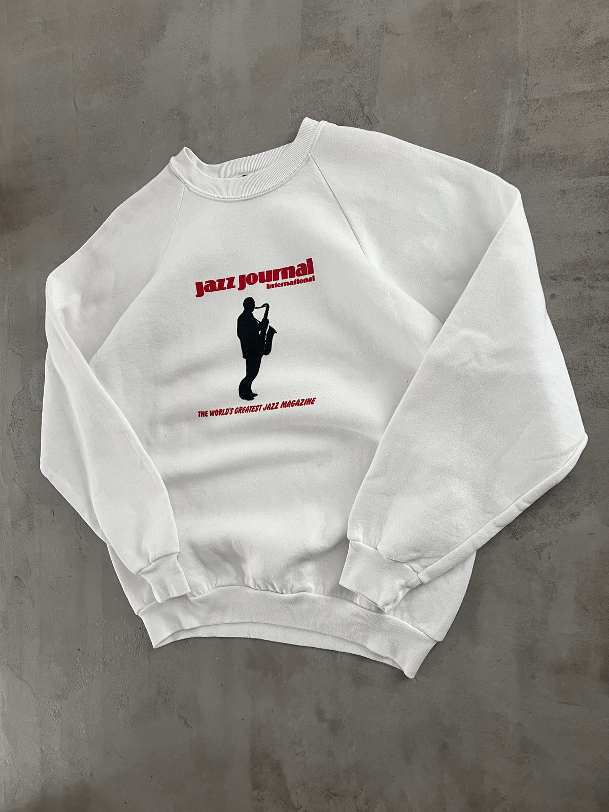 WHITE JAZZ MAGAZINE SWEATER - 1990S - L