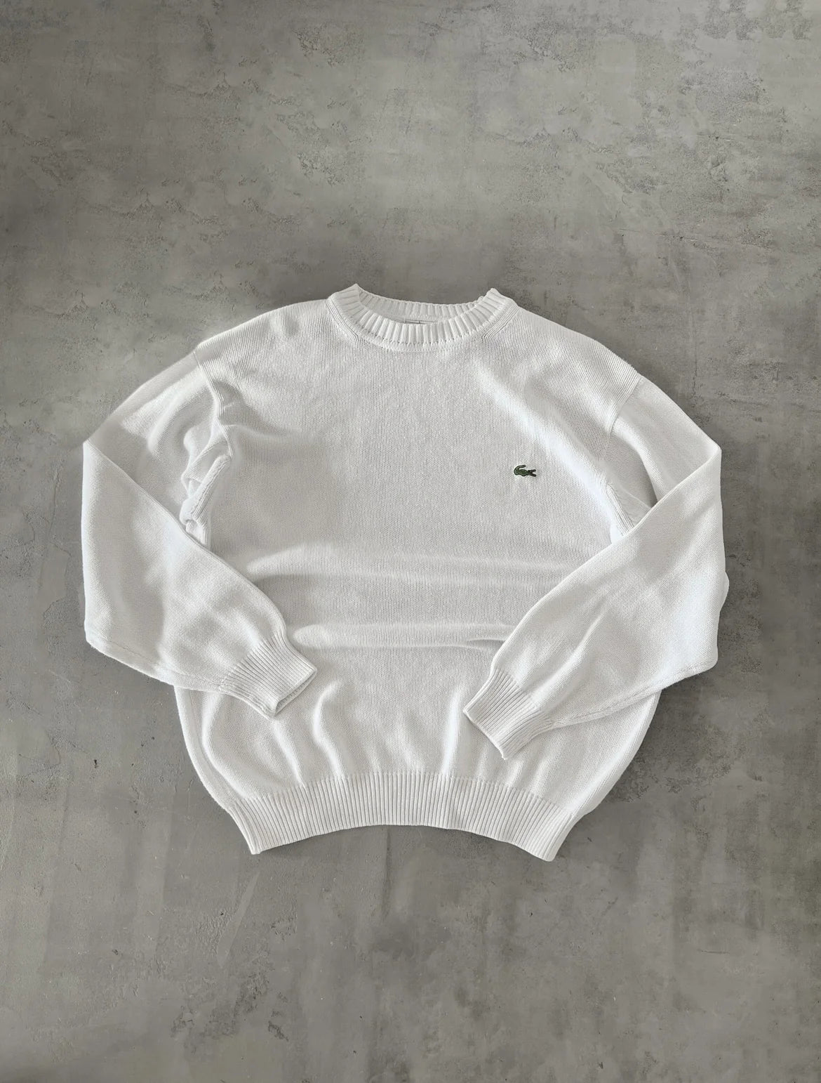 WHITE LACOSTE KNIT SWEATER - 2000S - XL/L
