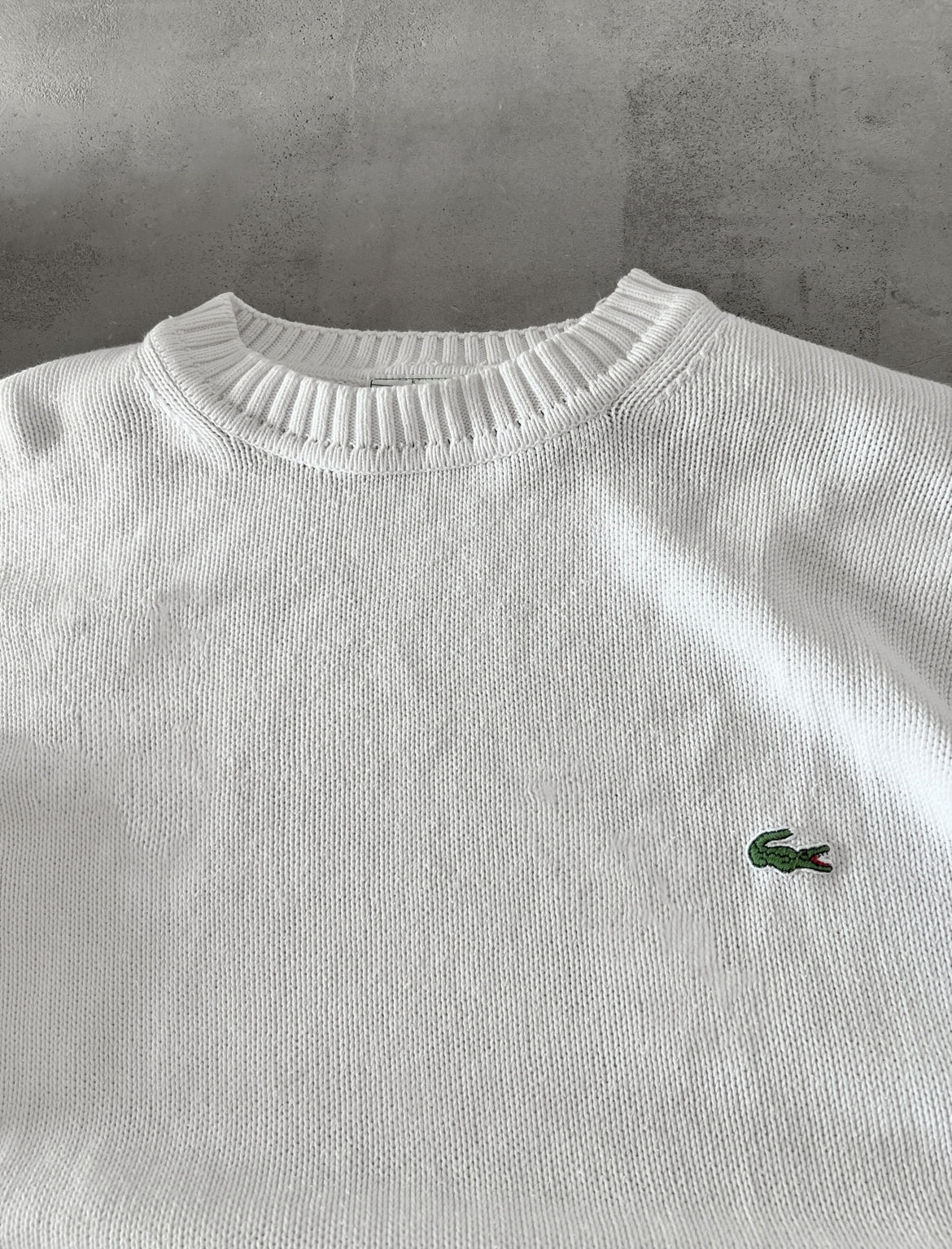 WHITE LACOSTE KNIT SWEATER - 2000S - XL/L