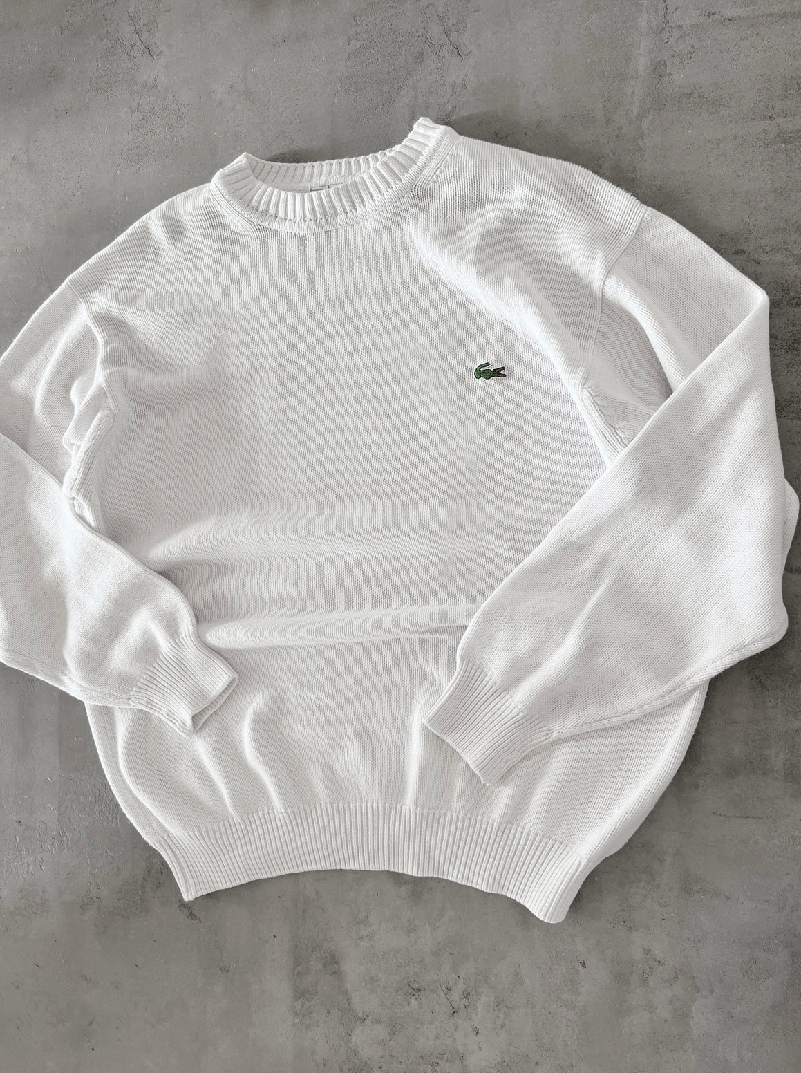 WHITE LACOSTE KNIT SWEATER - 2000S - XL/L