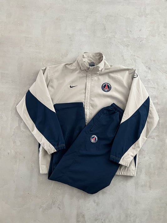 BEIGE/NAVY PSG NIKE TRACKSUIT - 2000S - XL/L
