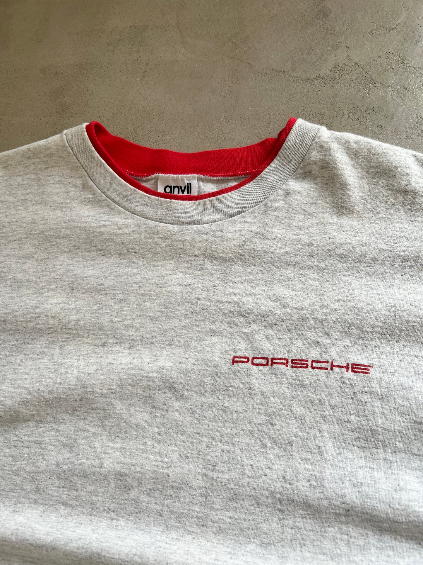 GREY/RED PORSCHE TEE - 1990S - M/L