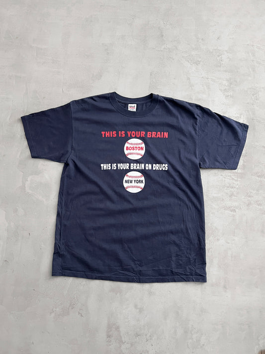 NAVY YANKEES VS BOSTON BASEBALL TEE - 2000S - XL
