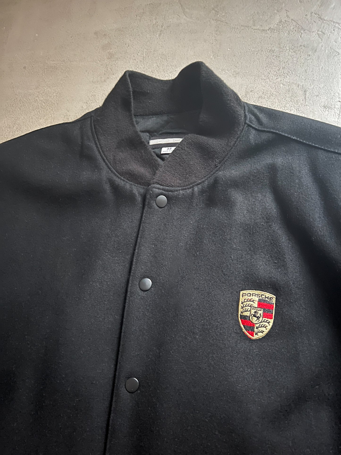 BLACK PORSCHE LEATHER JACKET - 1990S - L/XL