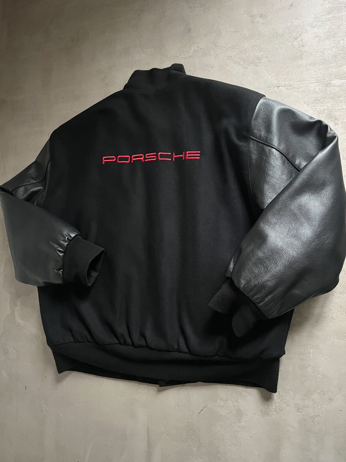 BLACK PORSCHE LEATHER JACKET - 1990S - L/XL