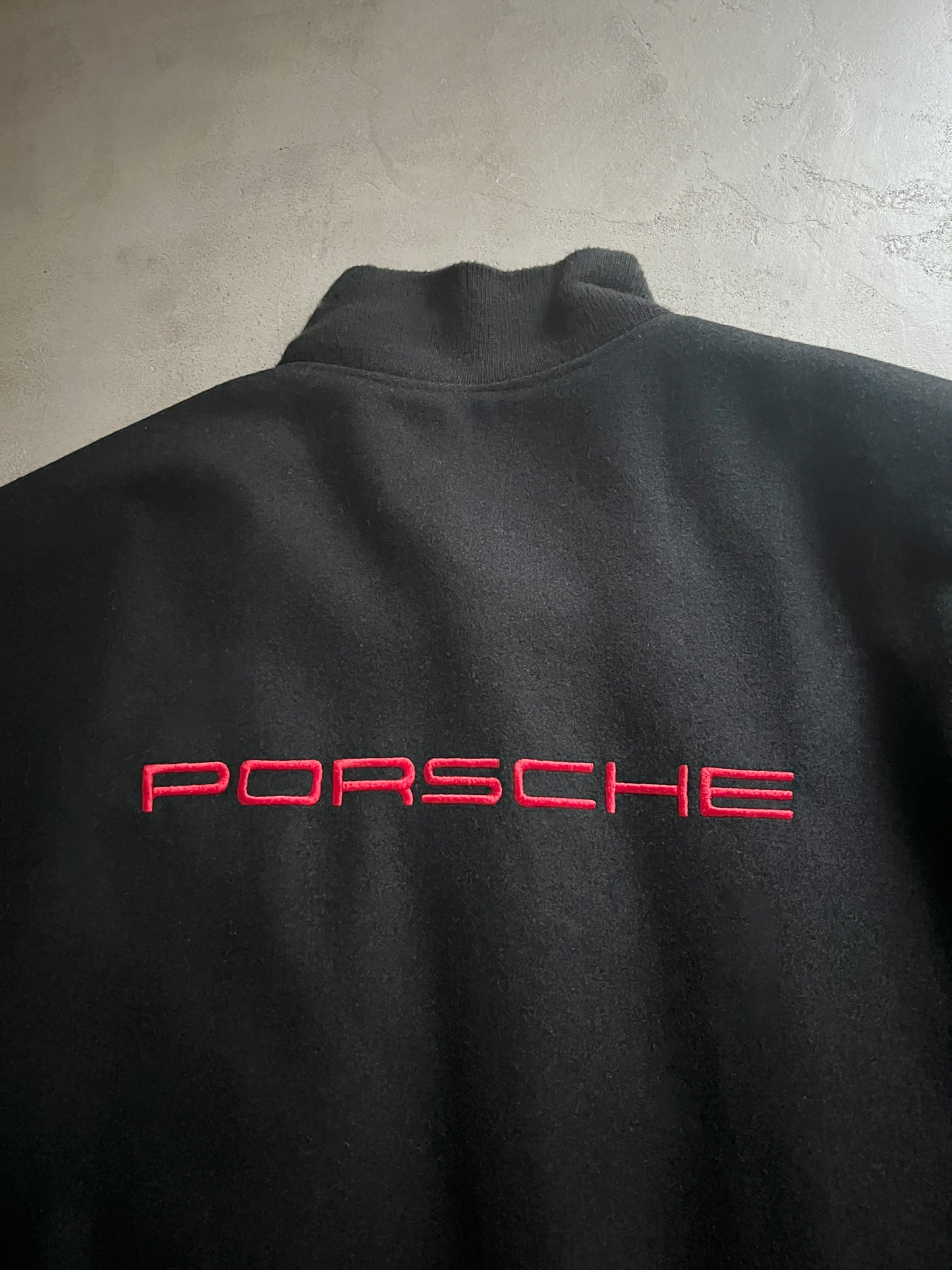 BLACK PORSCHE LEATHER JACKET - 1990S - L/XL