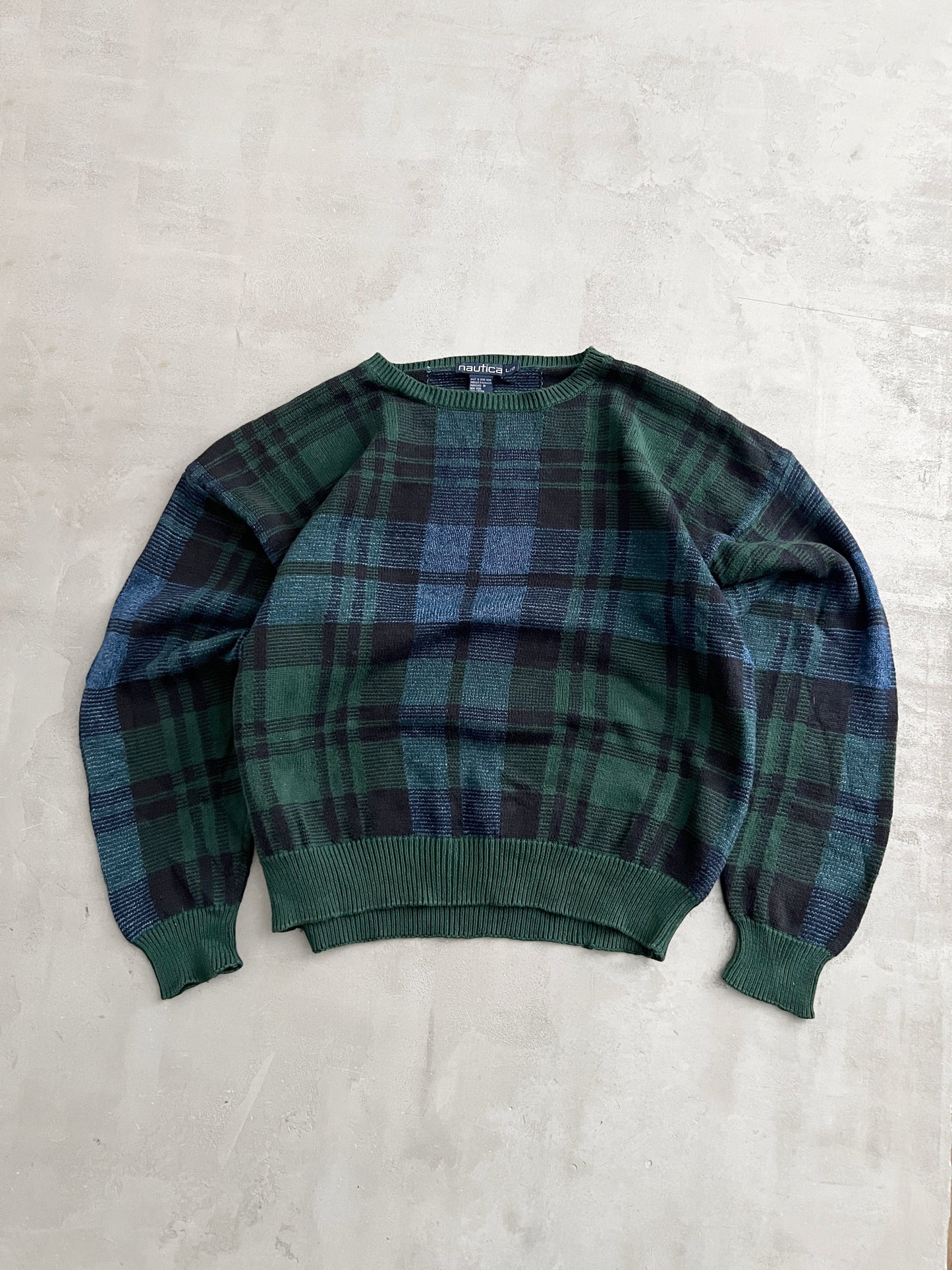 NAVY/GREEN NAUTICA KNIT SWEATER - 2000S - M