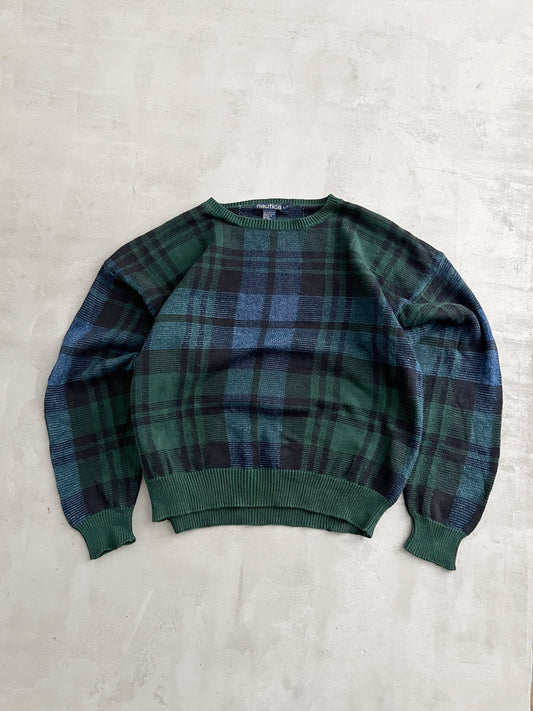 NAVY/GREEN NAUTICA KNIT SWEATER - 2000S - M