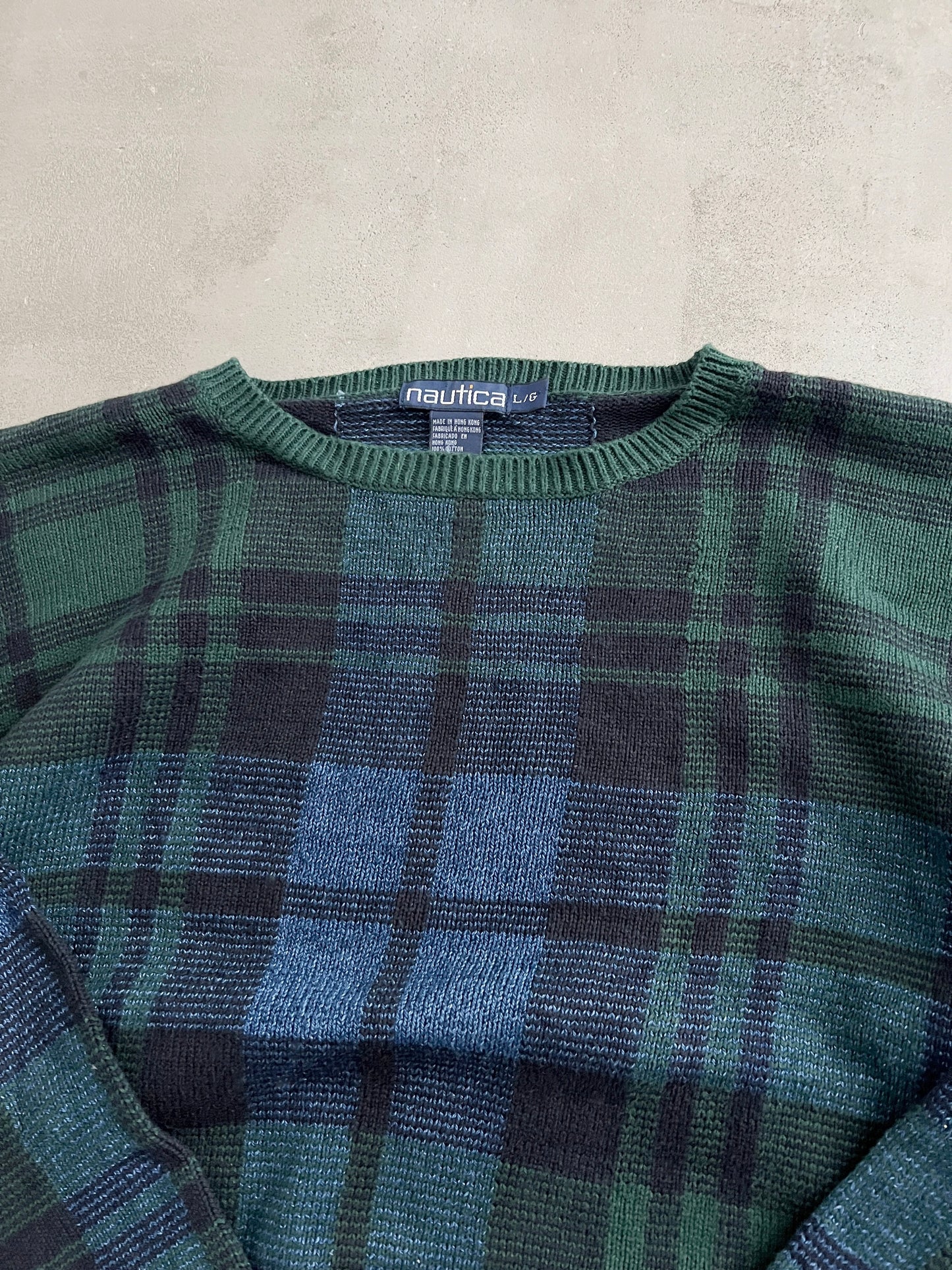 NAVY/GREEN NAUTICA KNIT SWEATER - 2000S - M