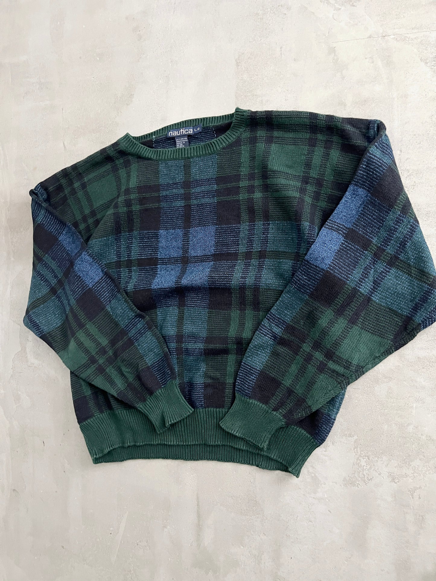 NAVY/GREEN NAUTICA KNIT SWEATER - 2000S - M
