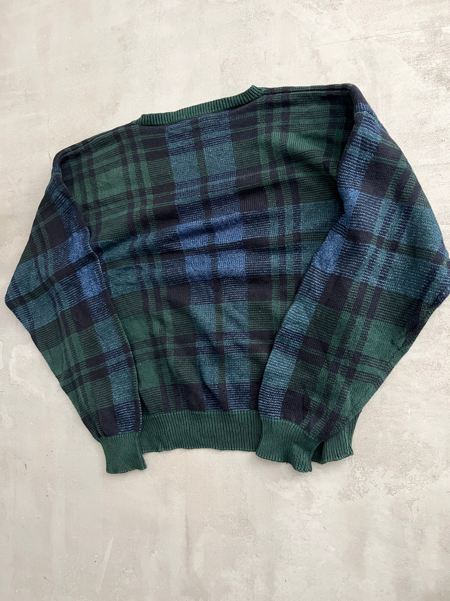 NAVY/GREEN NAUTICA KNIT SWEATER - 2000S - M