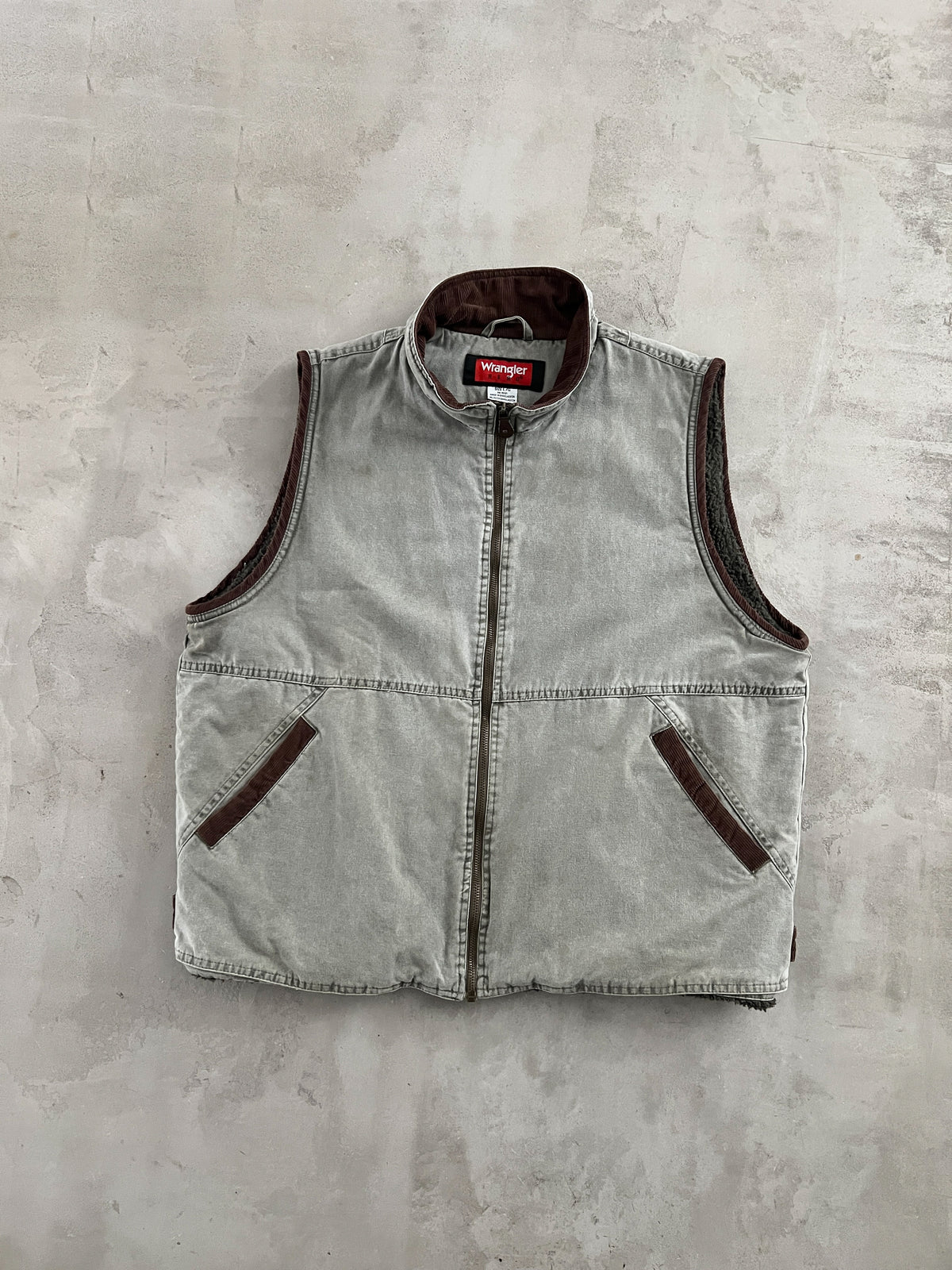 FADED GREY WRANGLER SHERPA VEST - 2000S - L