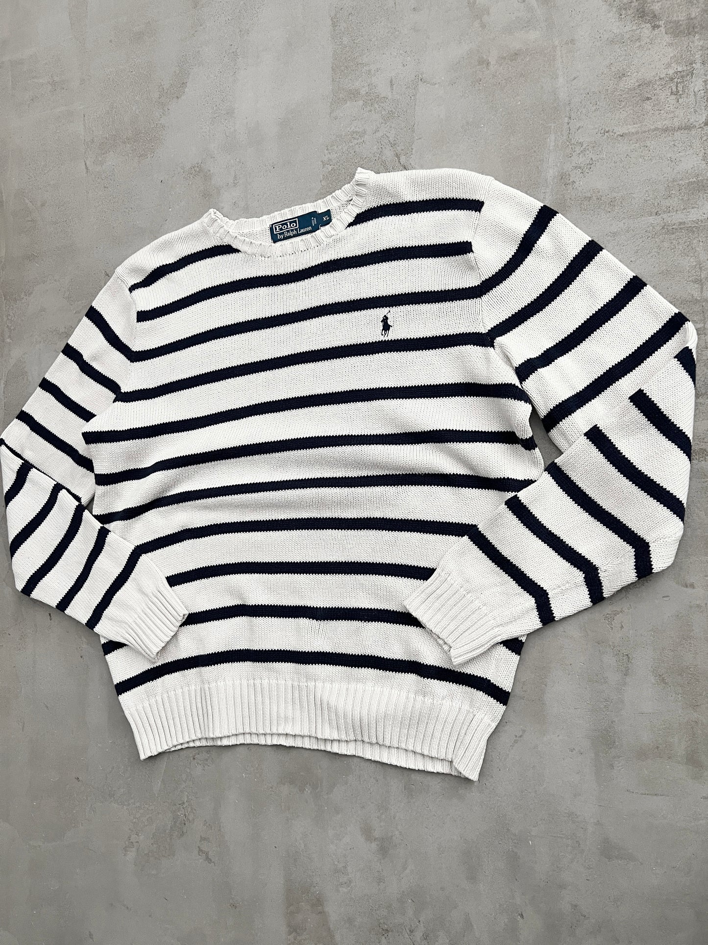 CREME/NAVY RALPH LAUREN KNIT SWEATER - 2000S - L/M