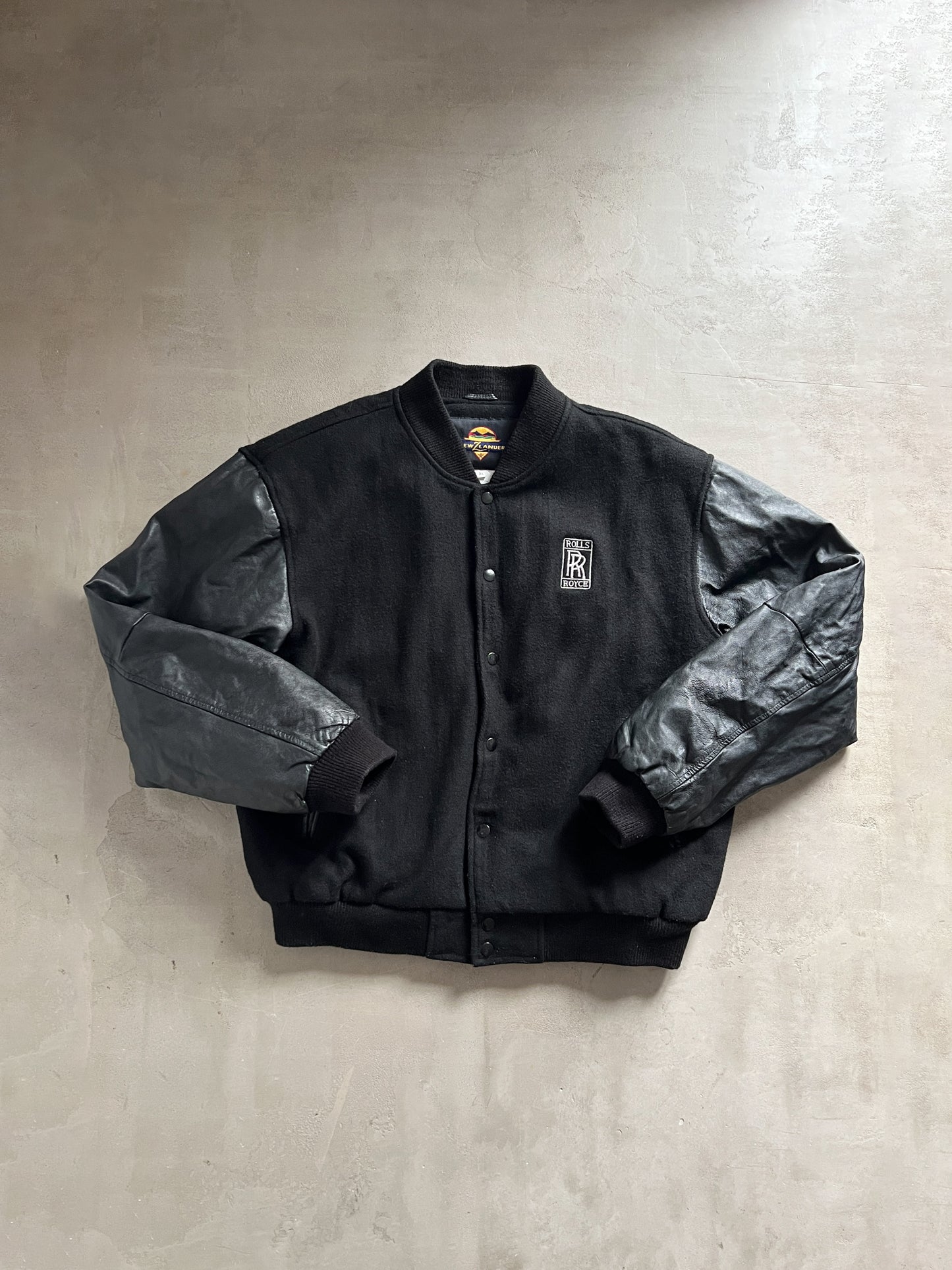 BLACK ROLLS ROYCE LEATHER JACKET - 1990S - L