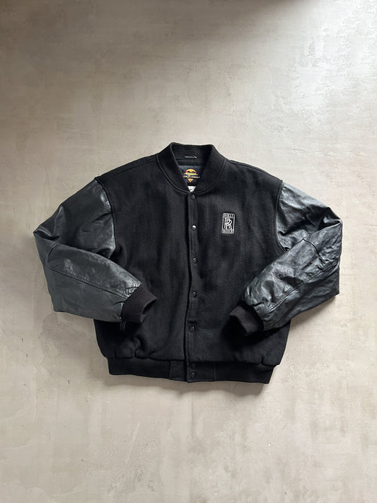 BLACK ROLLS ROYCE LEATHER JACKET - 1990S - L