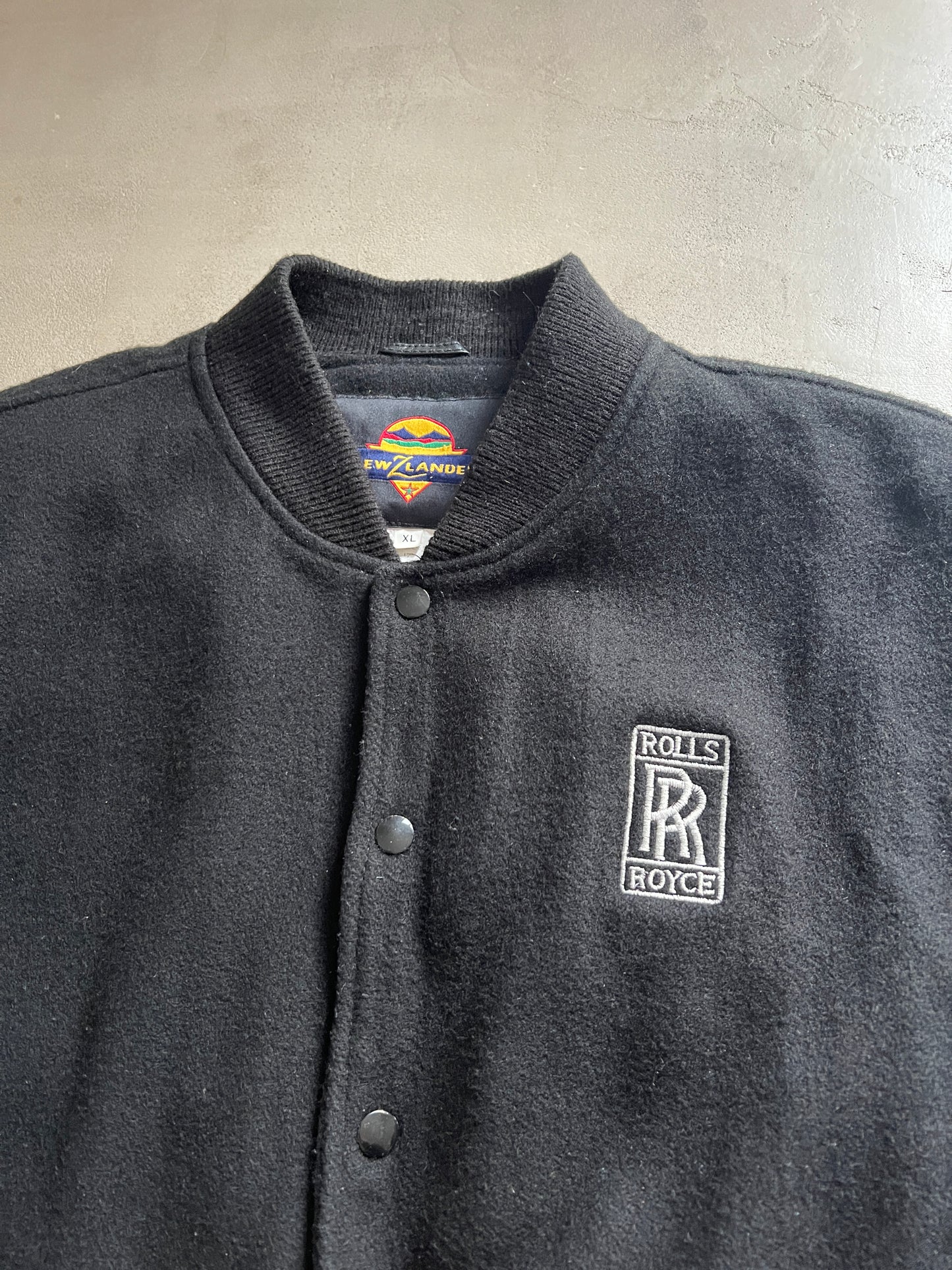 BLACK ROLLS ROYCE LEATHER JACKET - 1990S - L
