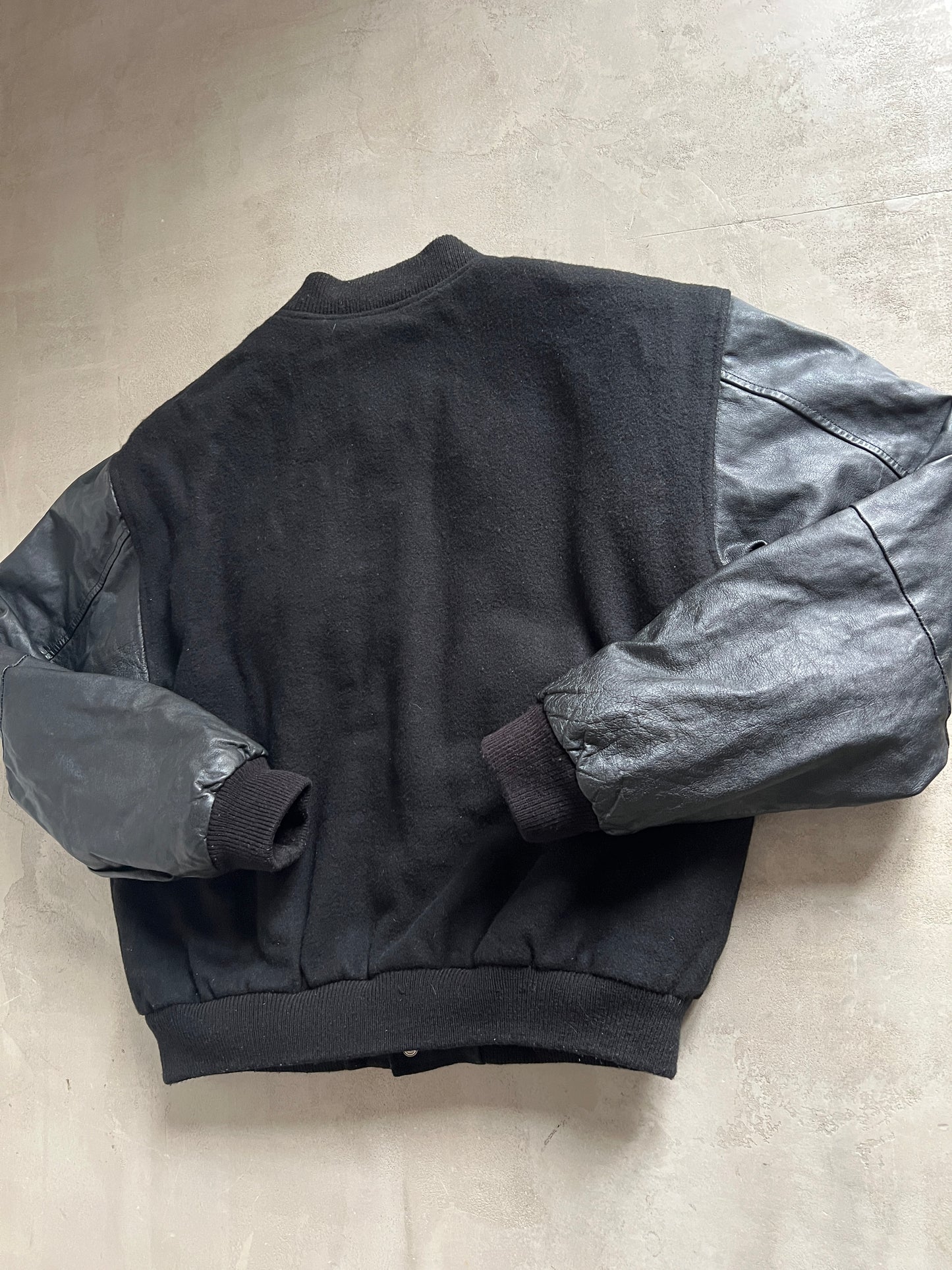 BLACK ROLLS ROYCE LEATHER JACKET - 1990S - L
